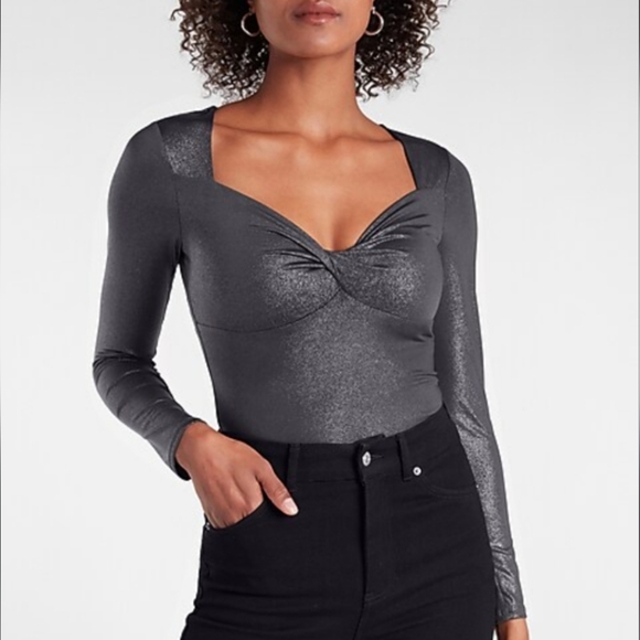 EXPRESS Body Contour Metallic Twist Front Thong Bodysuit SMALL NWT - Picture 1 of 8
